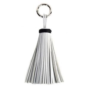 Jumbo White with Black Trim Tasseled Key Chain